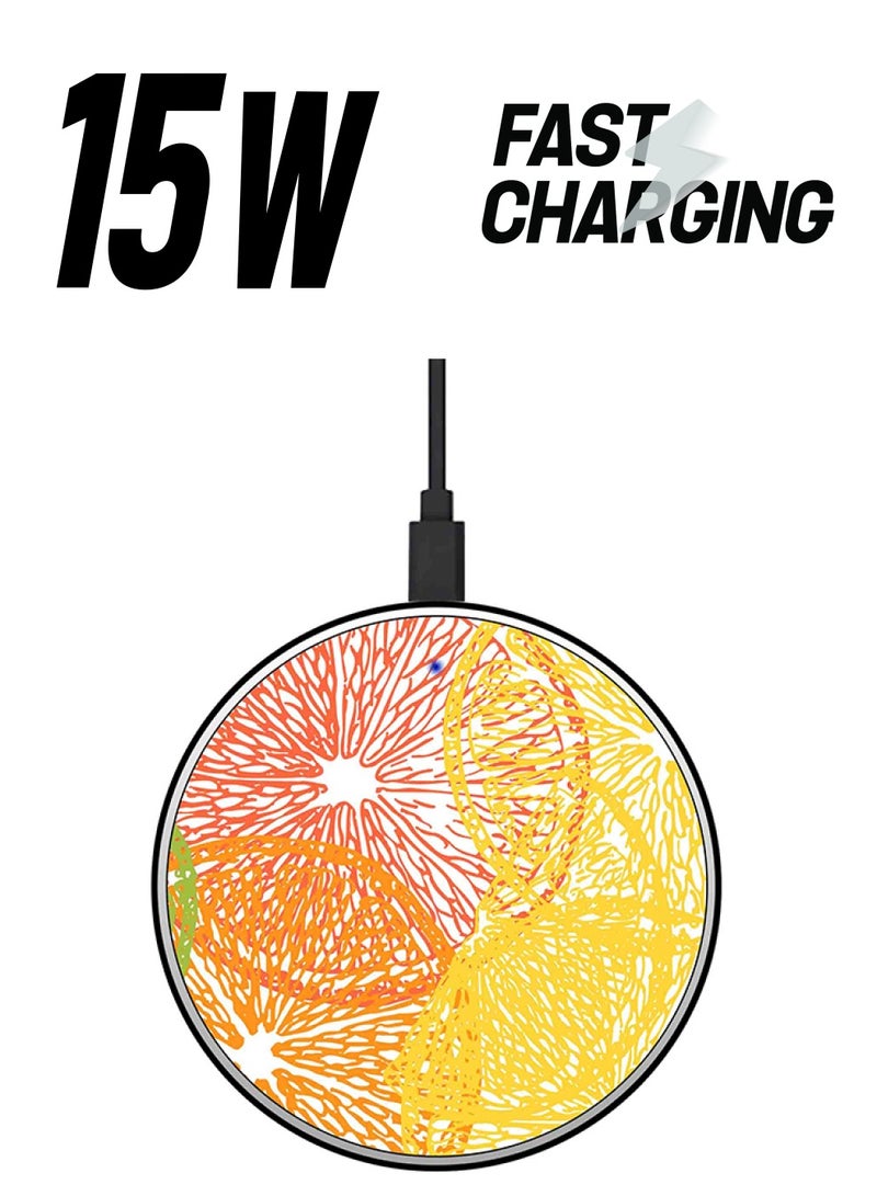 ثيودور شاحن لاسلكي سريع بحجم رفيع للغاية مزين بطبعة ليمون مع كابل USB متعدد الألوان - Image 1