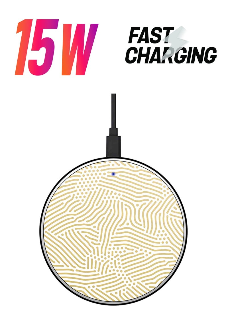 Theodor Lines Printed Fast Wireless Charger With USB Cable Beige/White - Image 1