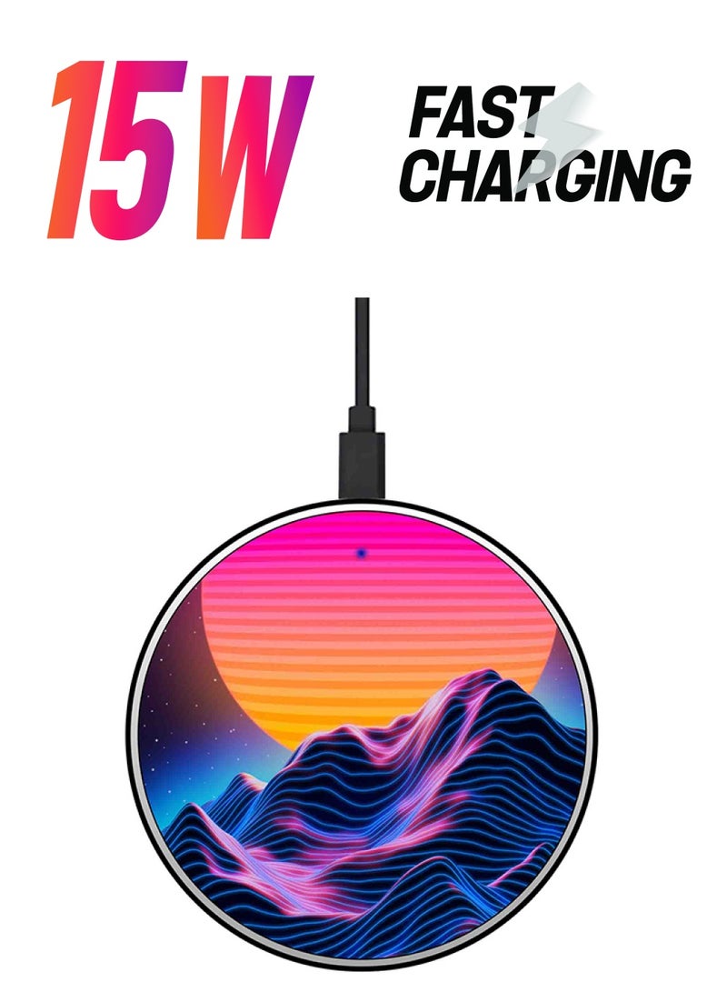 ثيودور شاحن لاسلكي سريع بطبعة جبال مع سلك USB متعدد الألوان - Image 1