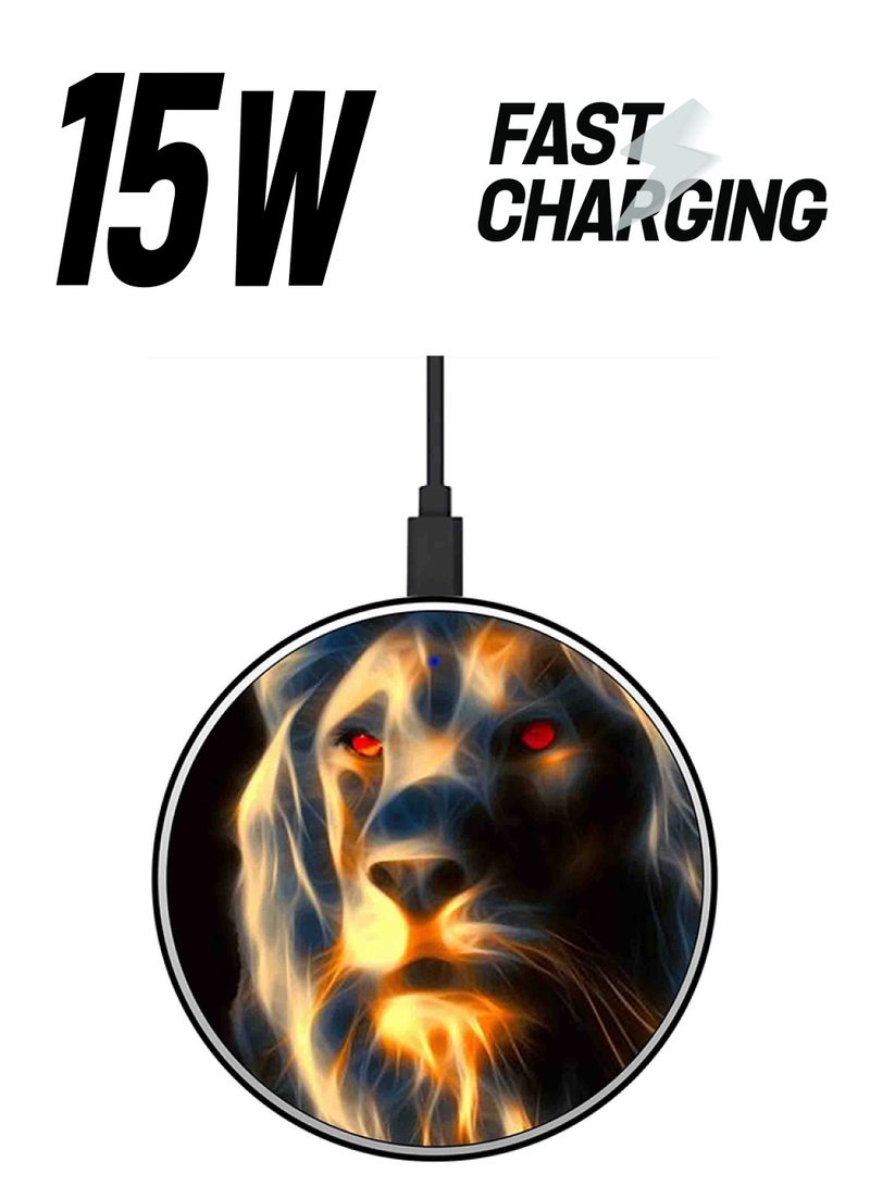 Theodor Lion Printed Fast Wireless Charger With USB Cable Multicolour  - Image 1