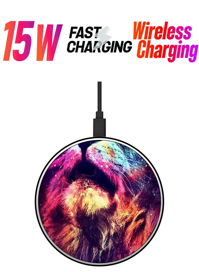 Theodor Lion Printed Fast Wireless Charger With USB Cable Multicolour  - Image 1