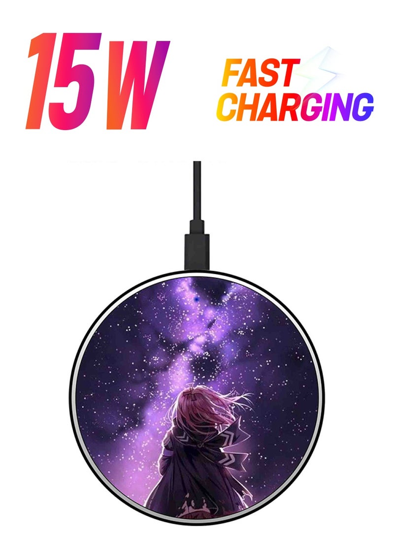 ثيودور شاحن لاسلكي سريع بطبعة عبارة Lonely Girl مع كابل USB أرجواني/ أبيض - Image 1