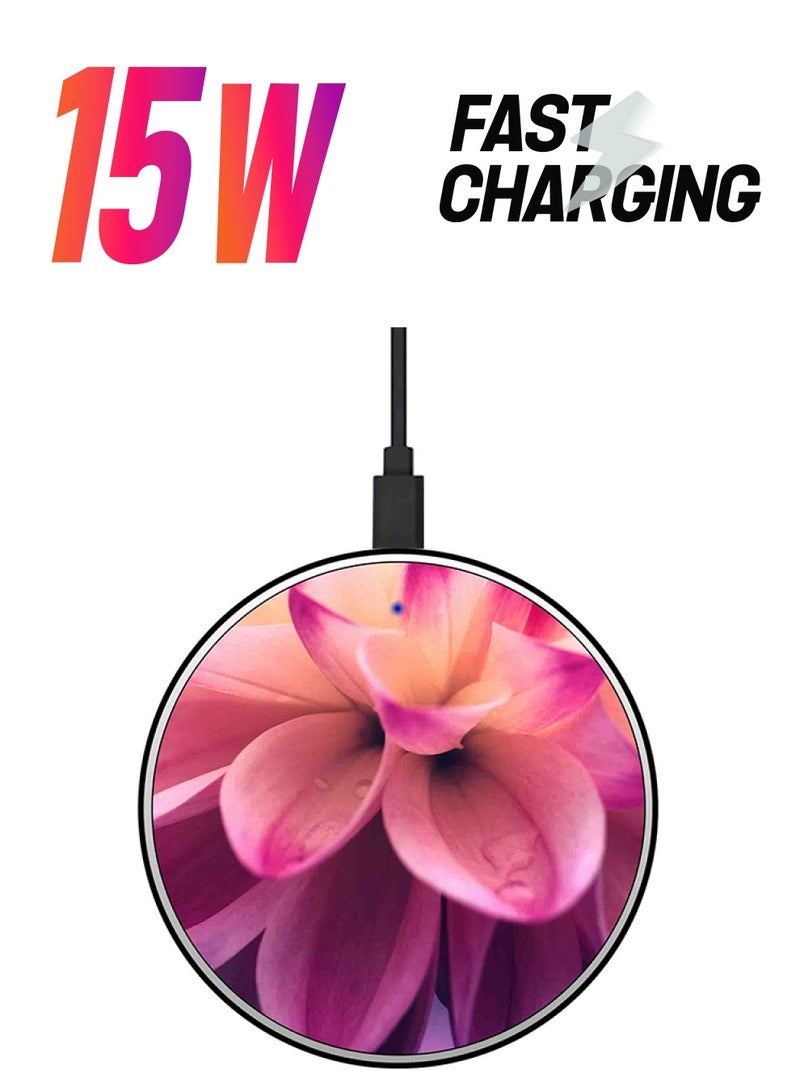 Theodor Lotus Printed Fast Wireless Charger With USB Cable Pink/Purple  - Image 1
