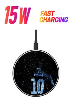 Theodor Messi Printed Fast Wireless Charger With USB Cable Black/Blue/White  - Image 1