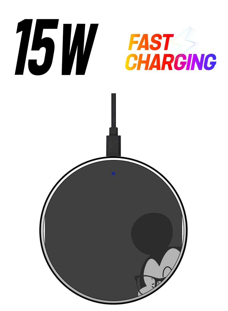 Theodor Mickey Printed Fast Wireless Charger With USB Cable Grey/Black/White - Image 1
