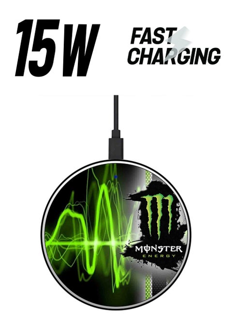 Monster Energy 3D Printed Fast Wireless Charger With USB Cable Multicolour