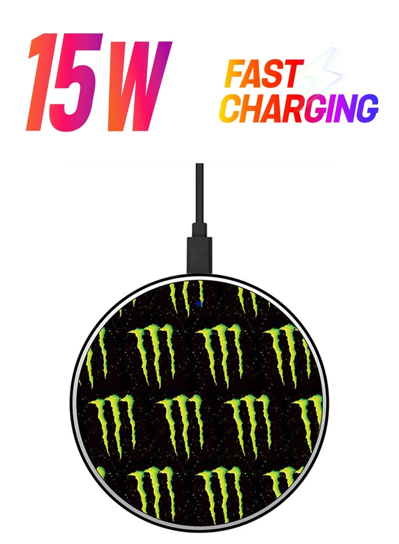 Theodor Monster Printed Fast Wireless Charger With USB Cable Multicolour  - Image 1