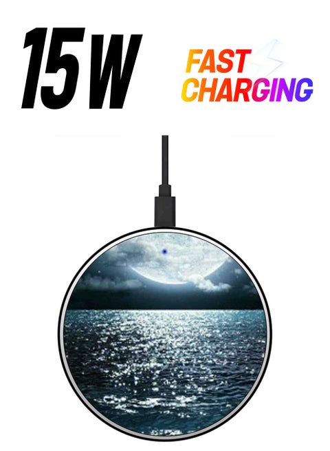 Moon Printed Fast Wireless Charger With USB Cable Multicolour