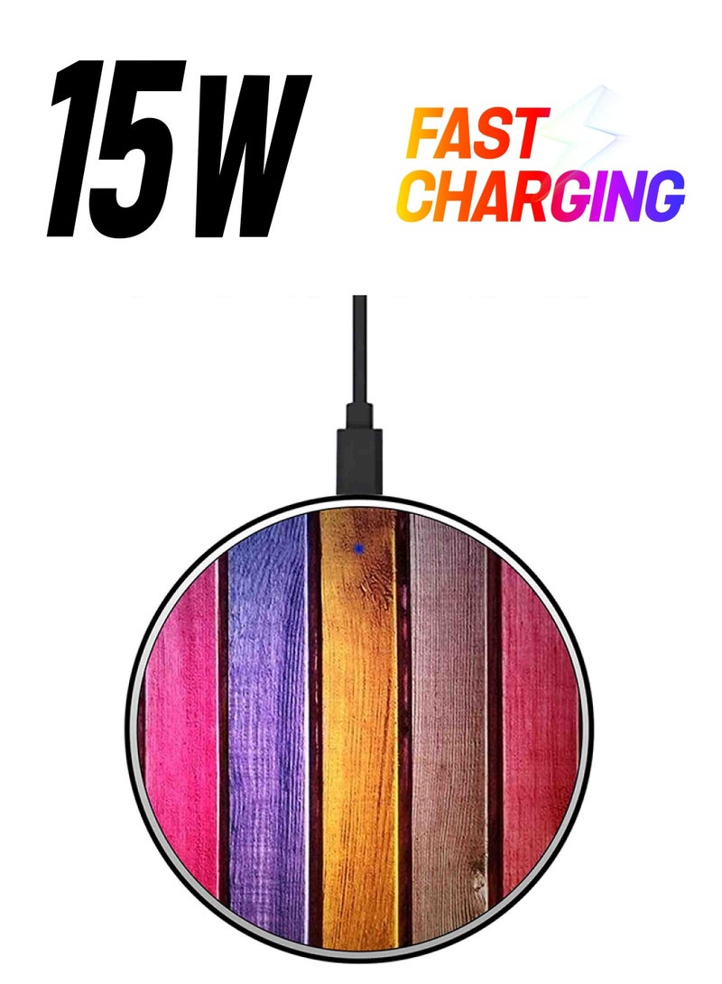 Theodor Wood Printed Ultra Slim Fast Wireless Charger With USB Cable Multicolour - Image 1