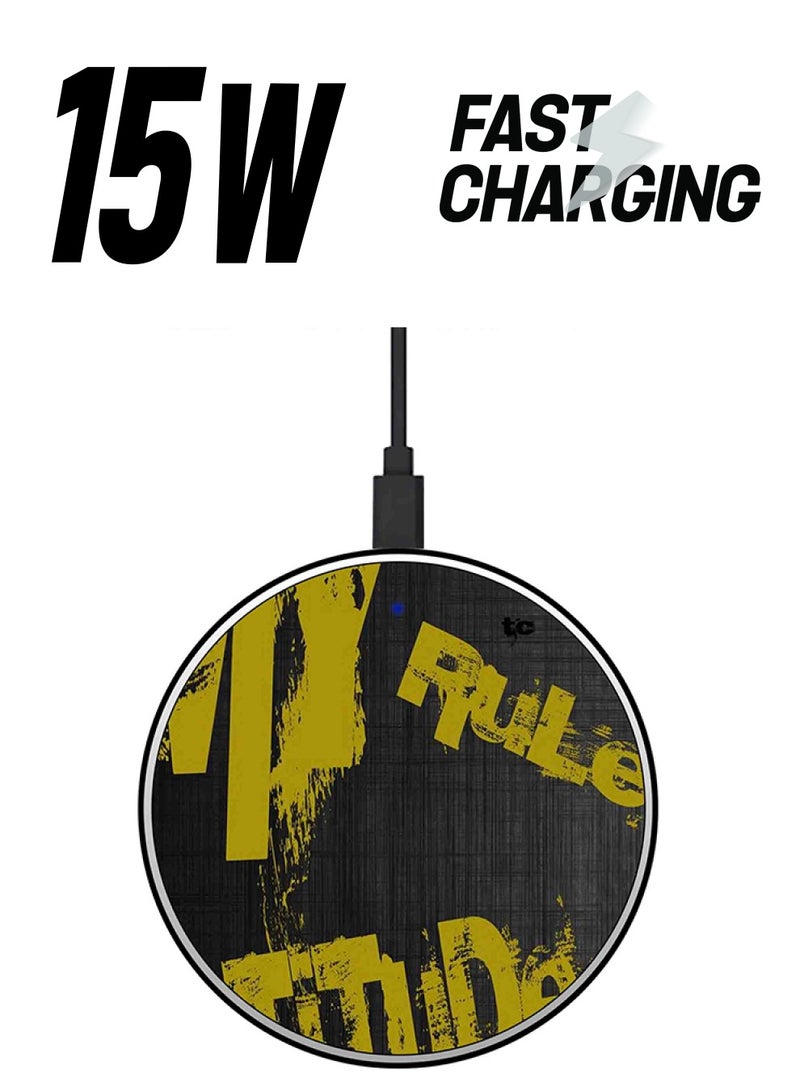 ثيودور شاحن لاسلكي سريع رفيع للغاية بطبعة عبارة My Life My Rules مع كابل USB متعدد الألوان - Image 1