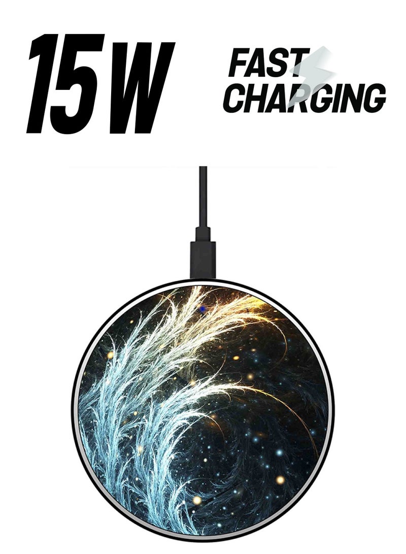 ثيودور شاحن لاسلكي سريع بتصميم رفيع للغاية مزين بطبعة أمواج بألوان نيون مع كابل USB متعدد الألوان - Image 1