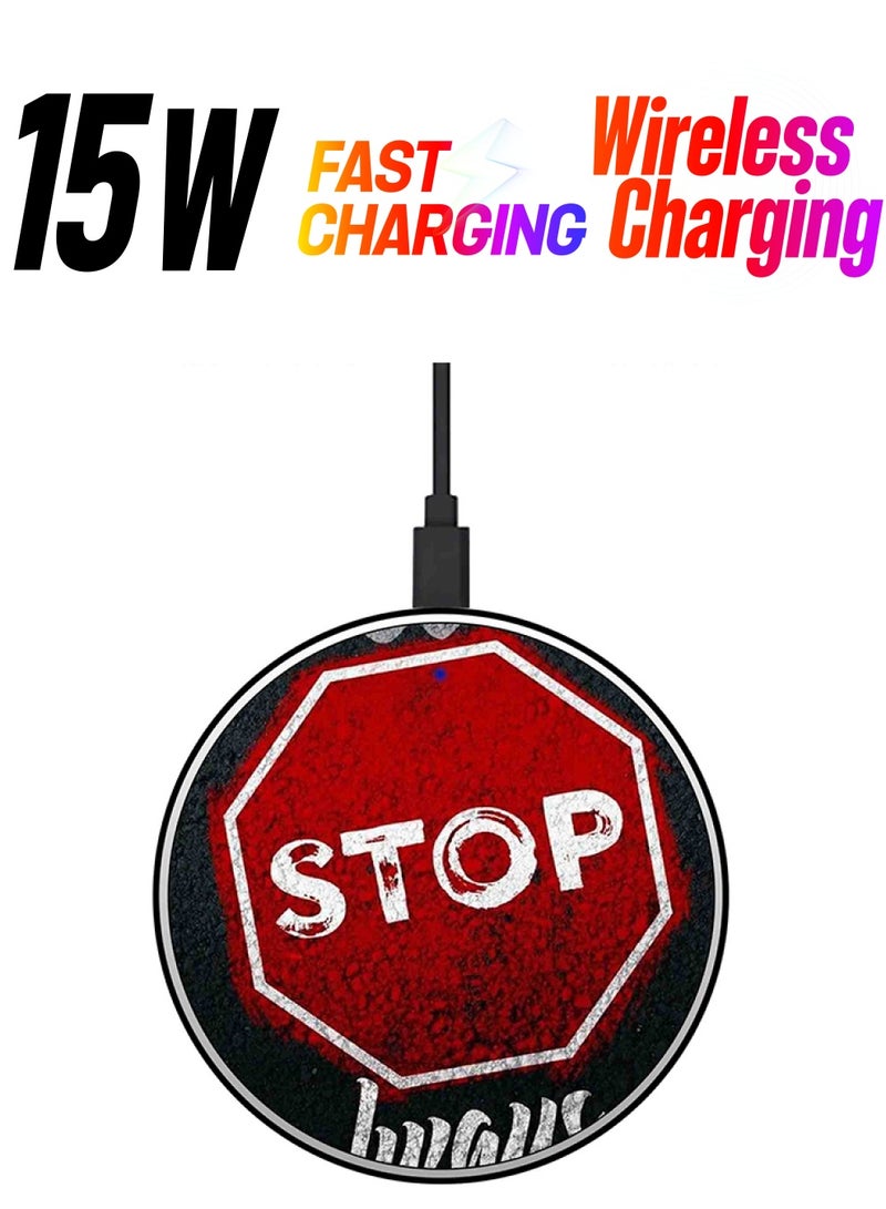 ثيودور شاحن لاسلكي سريع بطبعة كلمة "Stop" مع كابل USB - Image 1