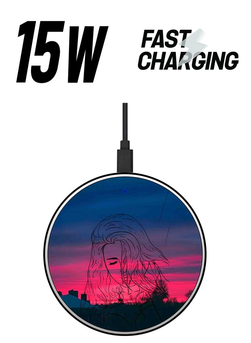 Theodor Night Girl Printed Fast Wireless Charger With USB Cable Multicolour - Image 1