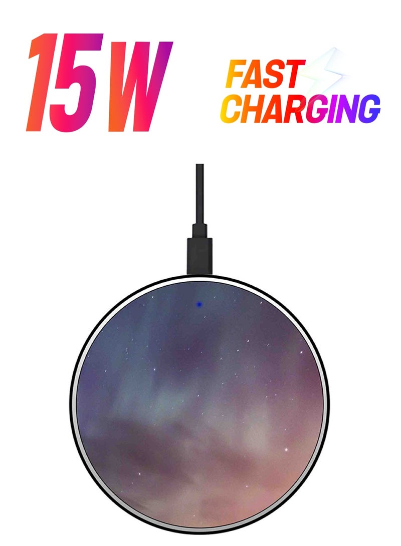 Theodor Night Scene Printed Fast Wireless Charger With USB Cable Grey/Beige - Image 1