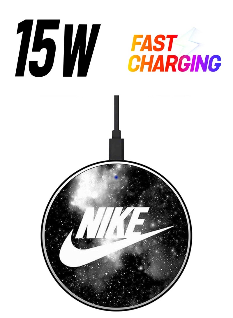 ثيودور شاحن لاسلكي سريع وبطبعة من "Nike" مع كابل USB أسود/ أبيض - Image 1