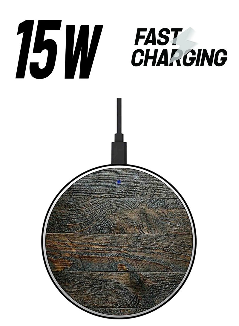 Theodor Old Wood Printed Fast Wireless Charger With USB Cable Grey/Brown  - Image 1