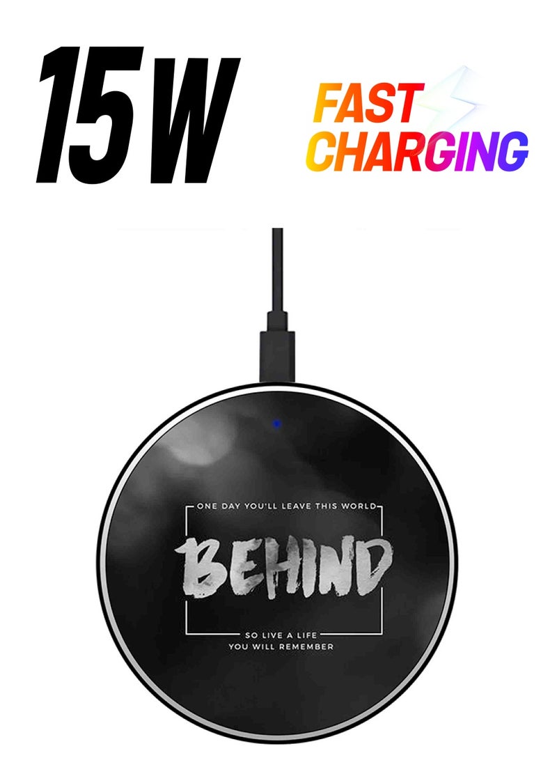 ثيودور شاحن لاسلكي سريع بطبعة عبارة "One Day You'll Leave The World Behind" مع كابل بمنفذ USB أسود/ رمادي - Image 1