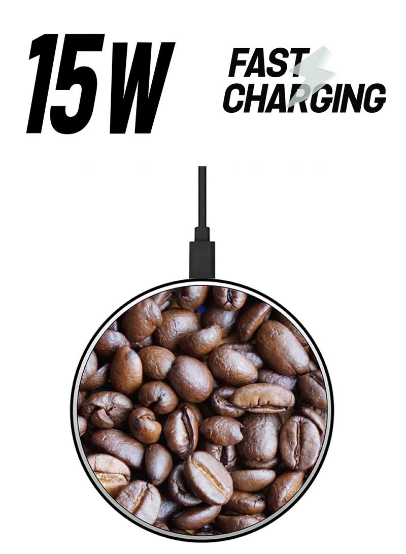 Theodor Coffee Beans Printed Fast Wireless Charger With USB Cable Brown/Black - Image 1
