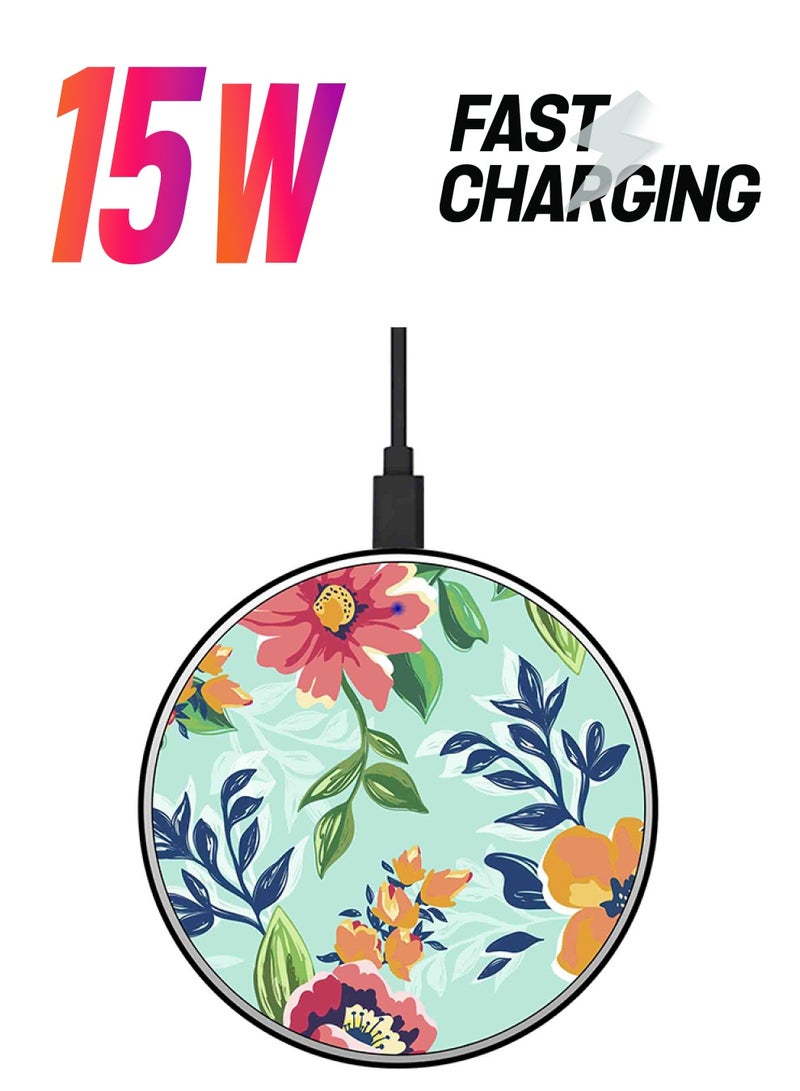 ثيودور شاحن لاسلكي سريع بطبعة زهور مع كابل USB متعدد الألوان - Image 1