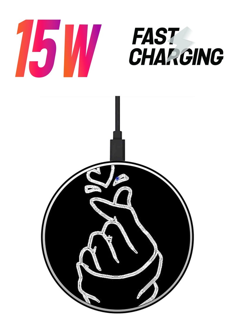 شاحن لاسلكي سريع بقدرة 15 وات رفيع للغاية. أسود/ أبيض