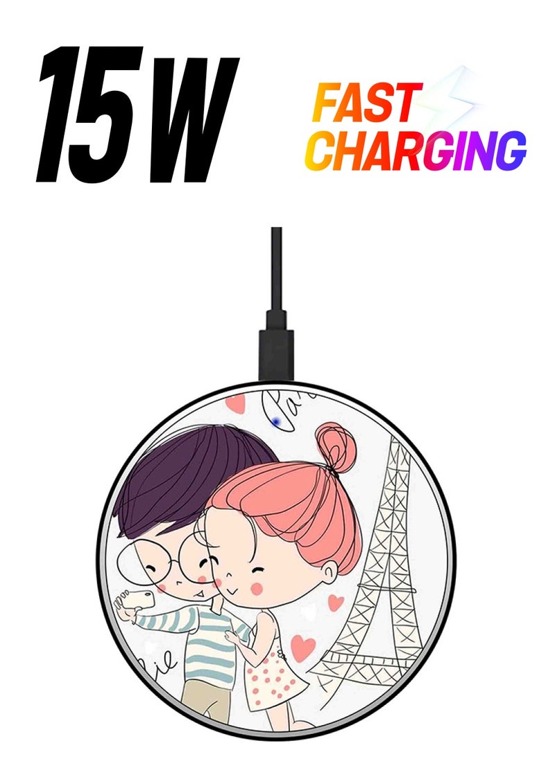 Theodor Selfie Paris Printed Fast Wireless Charger With USB Cable Multicolour - Image 1