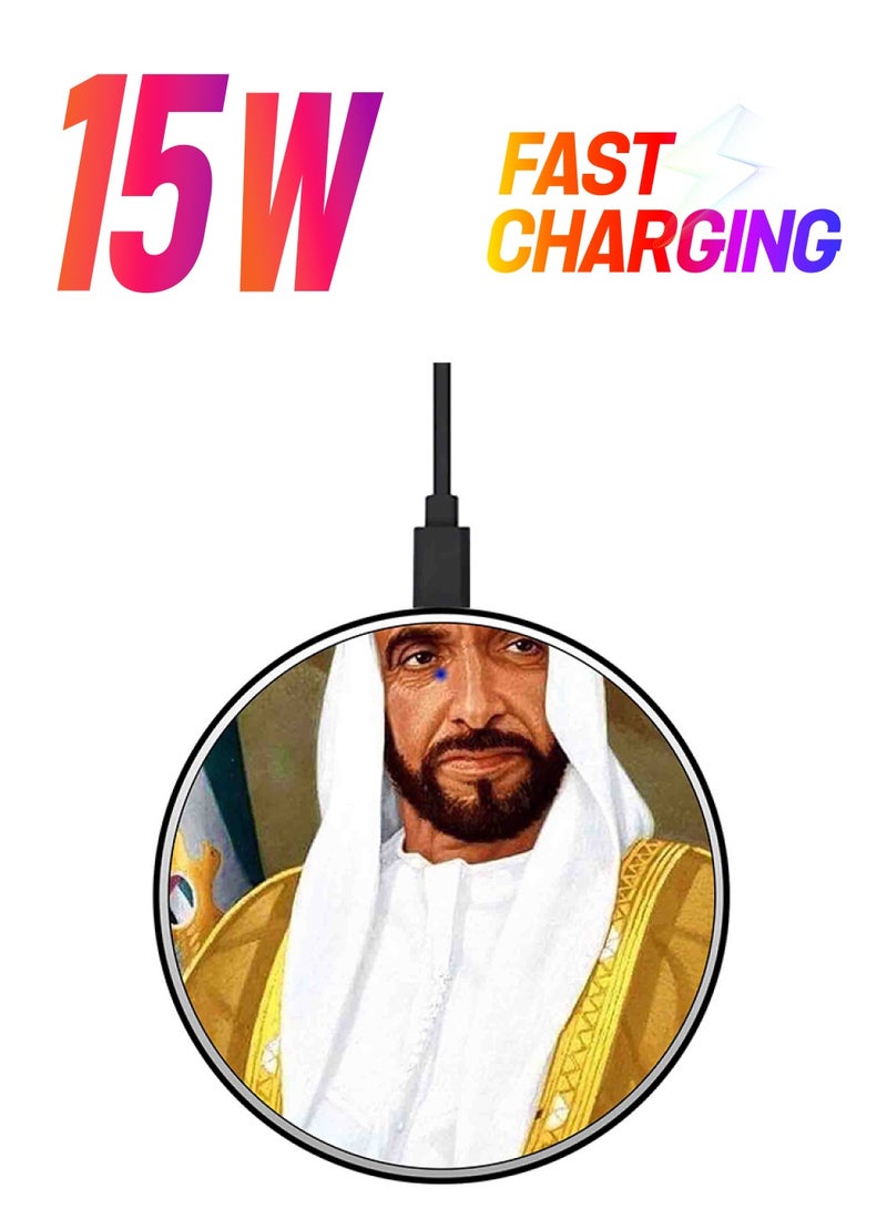ثيودور شاحن لاسلكي سريع بطبعة الشيخ زايد مع كابل USB متعدد الألوان - Image 1