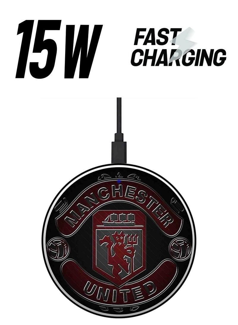 Theodor Manchester United Printed Fast Wireless Charger With USB Cable Multicolour  - Image 1
