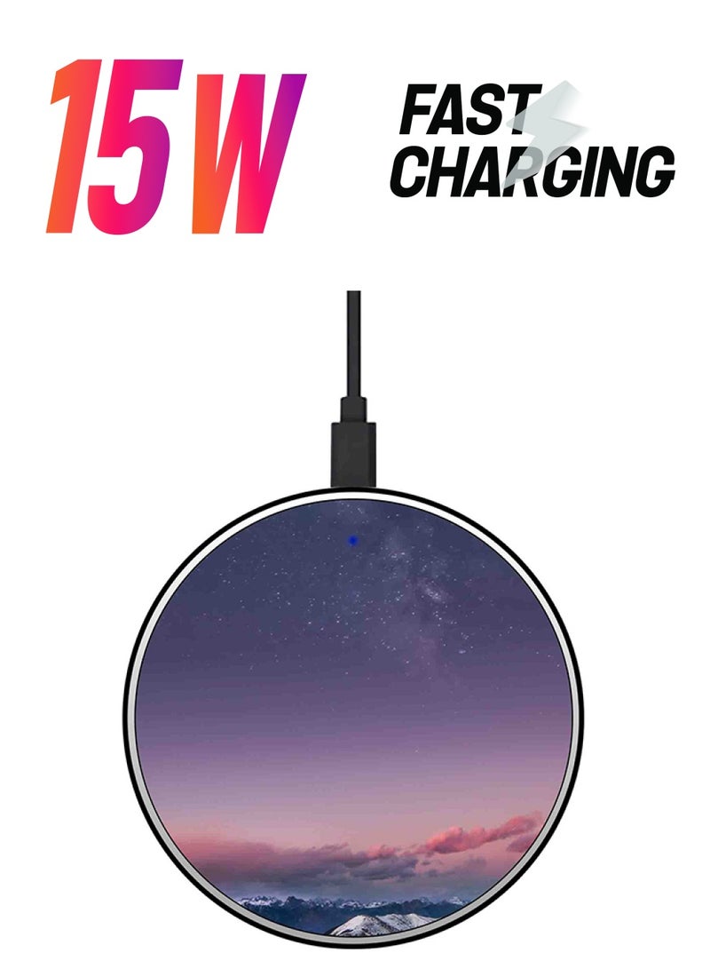 ثيودور شاحن لاسلكي سريع بطبعة جبل مع كابل USB أرجواني/وردي/أزرق - Image 1