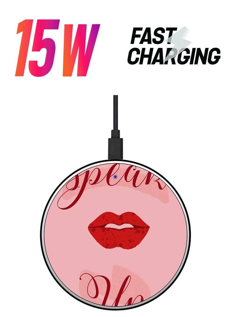 Theodor Speak Up Printed Fast Wireless Charger With USB Cable Pink/Red - Image 1