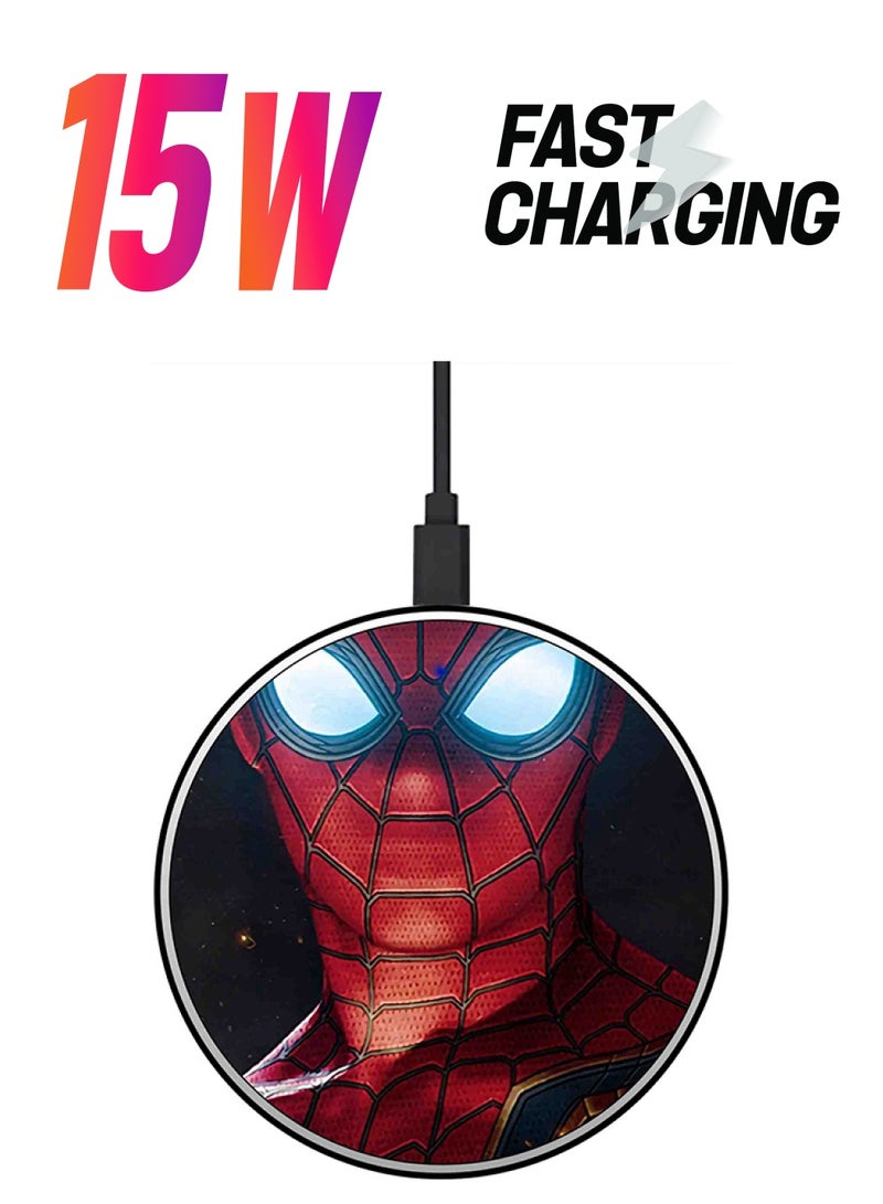 Theodor Spiderman Printed Fast Wireless Charger With USB Cable Multicolour  - Image 1