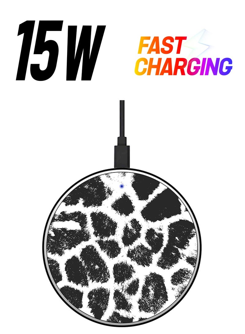 ثيودور شاحن لاسلكي سريع بطبعة مع كابل USB . أسود/ أبيض - Image 1