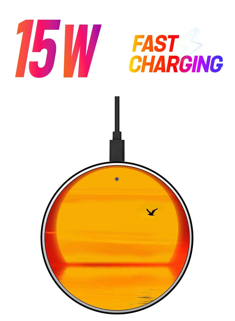 Theodor Sunset Printed Fast Wireless Charger With USB Cable Yellow/Red - Image 1