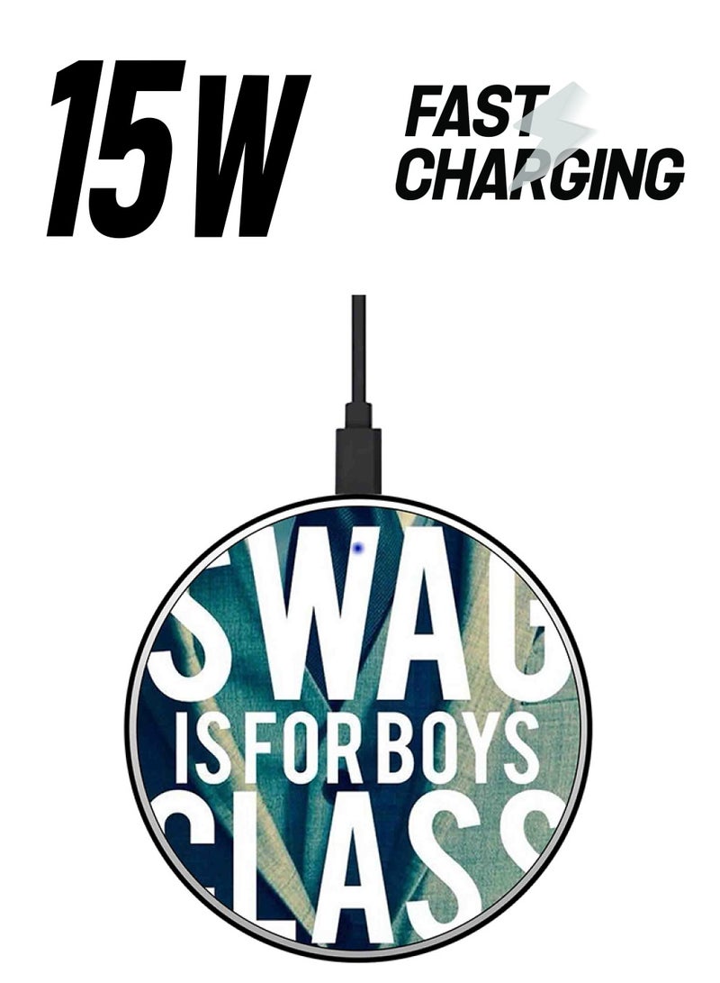 ثيودور شاحن لاسلكي سريع مطبوع عليه عبارة "Swag Is For Boys" مع كابل USB متعدد الألوان - Image 1
