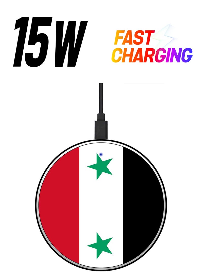 Theodor Syria Flag Printed Ultra Slim Fast Wireless Charger With USB Cable Multicolour  - Image 1