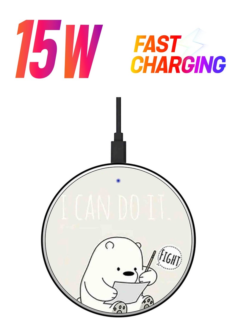 Theodor Teddy Printed Fast Wireless Charger With USB Cable White/Black  - Image 1