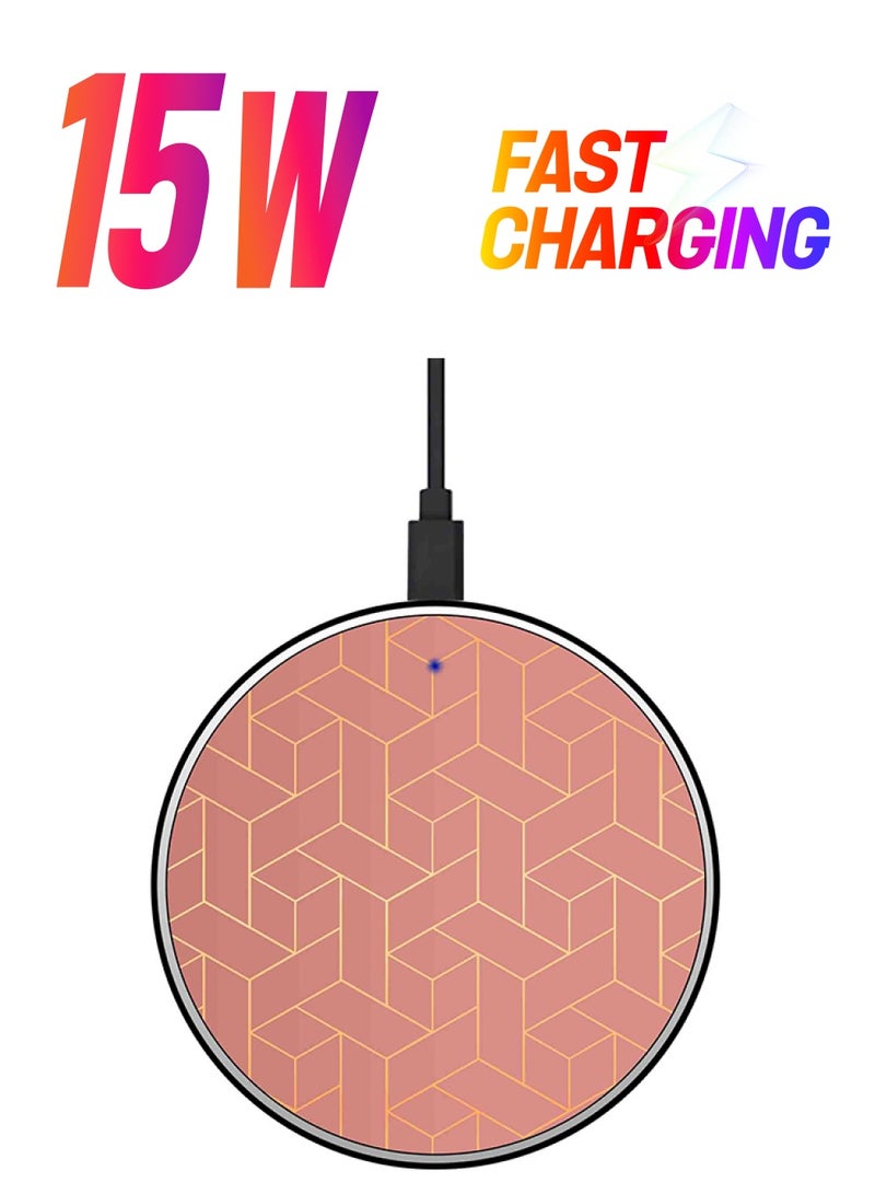 Theodor Printed Fast Wireless Charger With USB Cable Pink/Yellow - Image 1