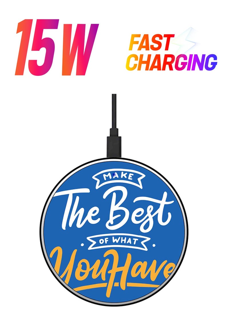 ثيودور شاحن لاسلكي سريع فائق النحافة بطبعة عبارة "Make The Best Of What You Have" مع كابل بمنفذ  USB متعدد الألوان - Image 1