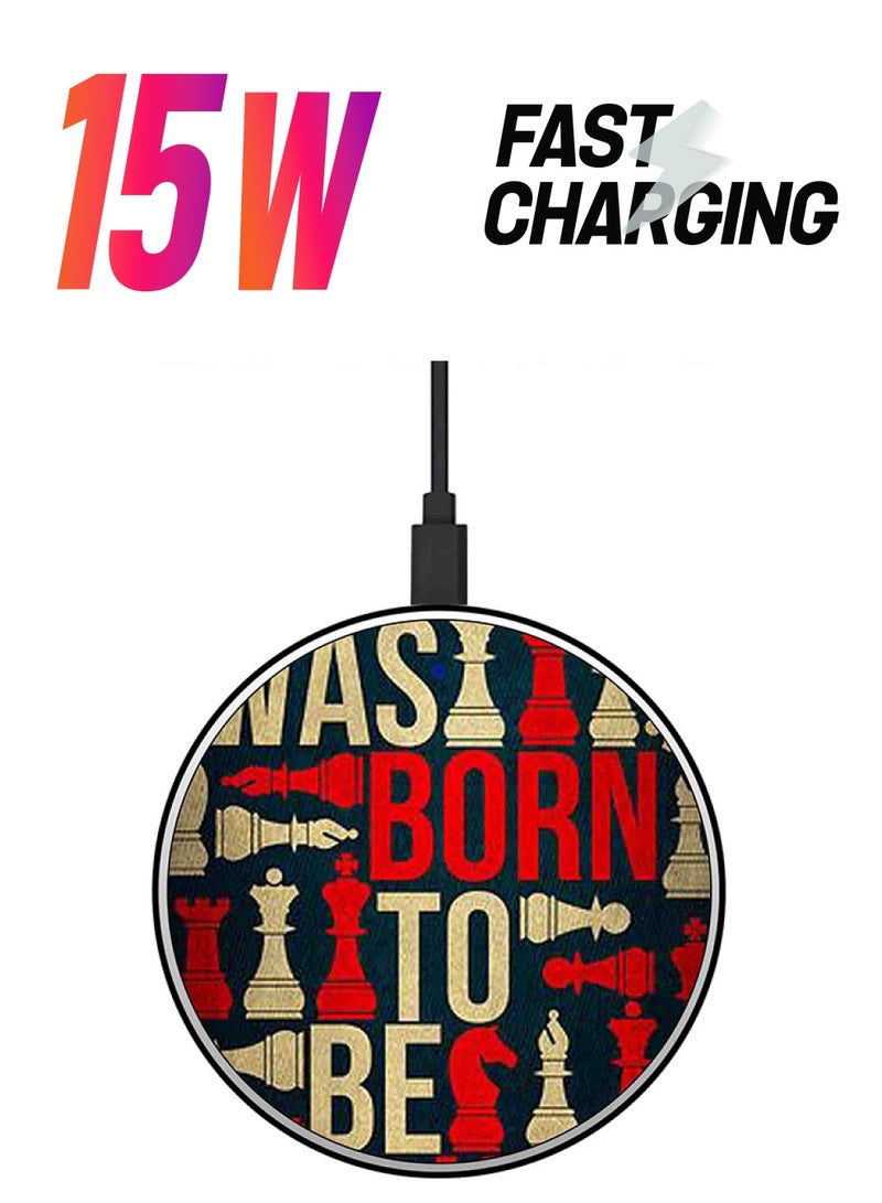 ثيودور شاحن لاسلكي سريع بتصميم رفيع للغاية بطبعة شطرنج مع كابل USB متعدد الألوان - Image 1