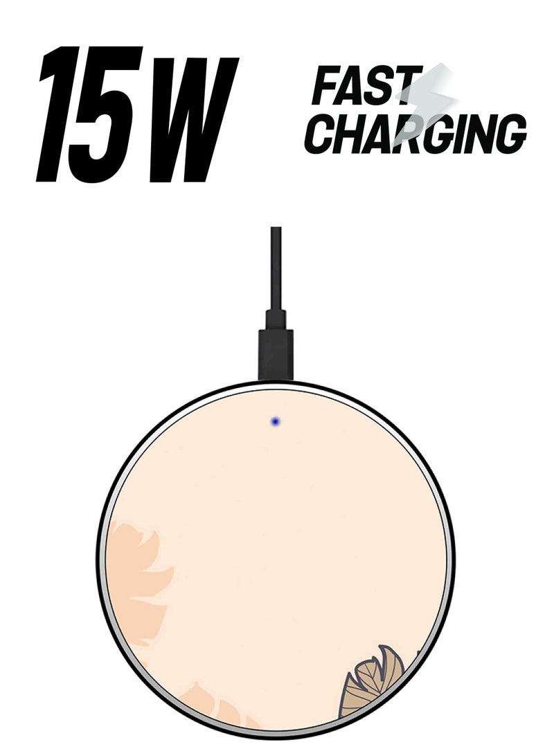 Theodor Printed Ultra Slim Fast Wireless Charger With USB Cable Beige - Image 1