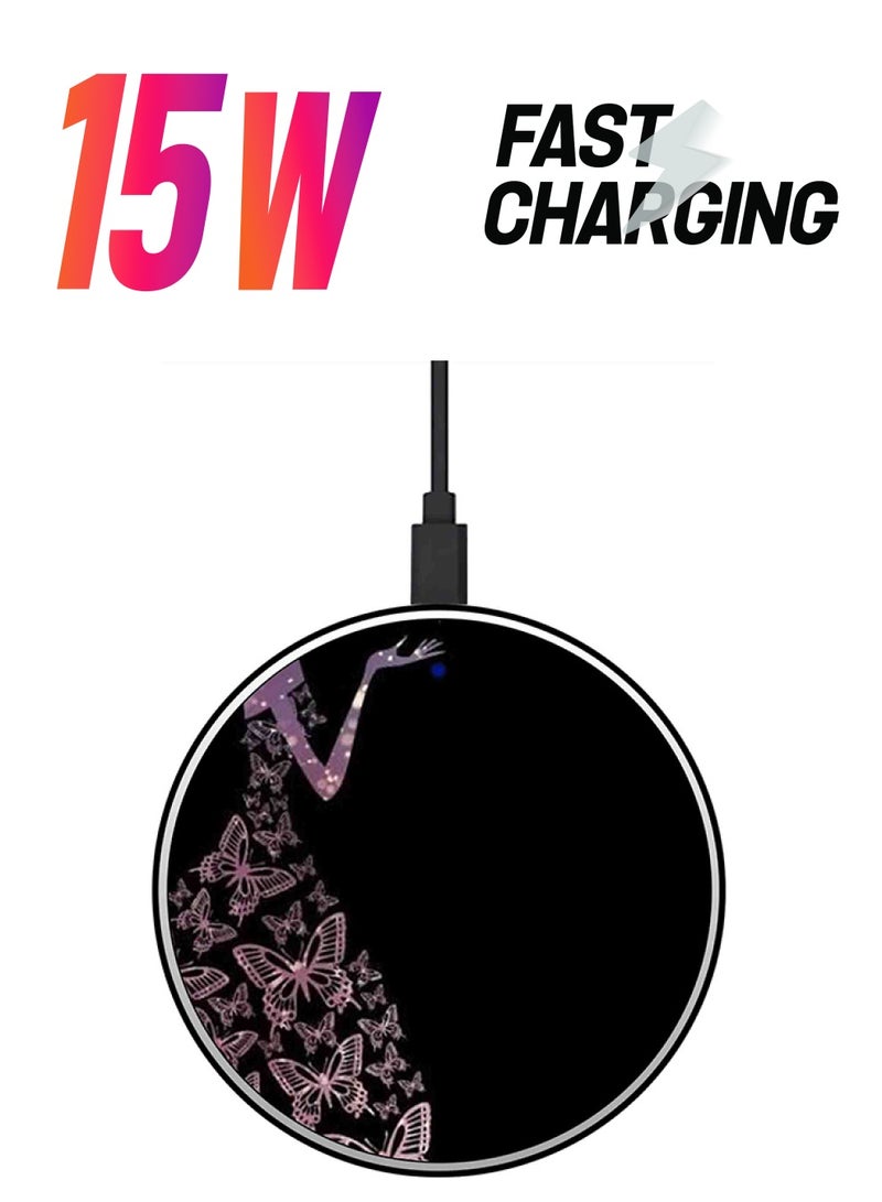 ثيودور شاحن لاسلكي سريع بطبعة مع كابل USB . أسود/بنفسجي - Image 1