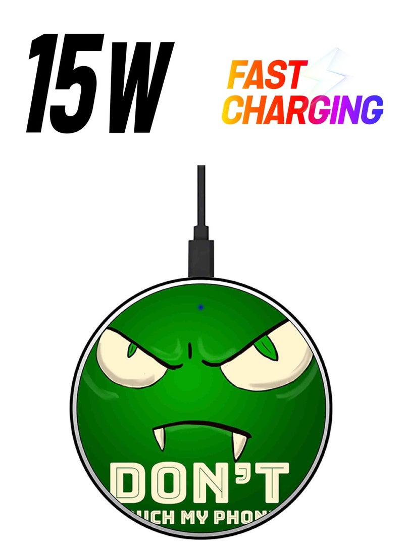 Theodor Quote Printed Fast Wireless Charger With USB Cable Green/White - Image 1