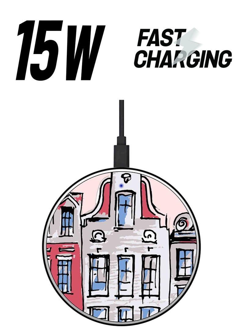 ثيودور شاحن لاسلكي سريع بطبعة منزل مع كابل USB متعدد الألوان - Image 1