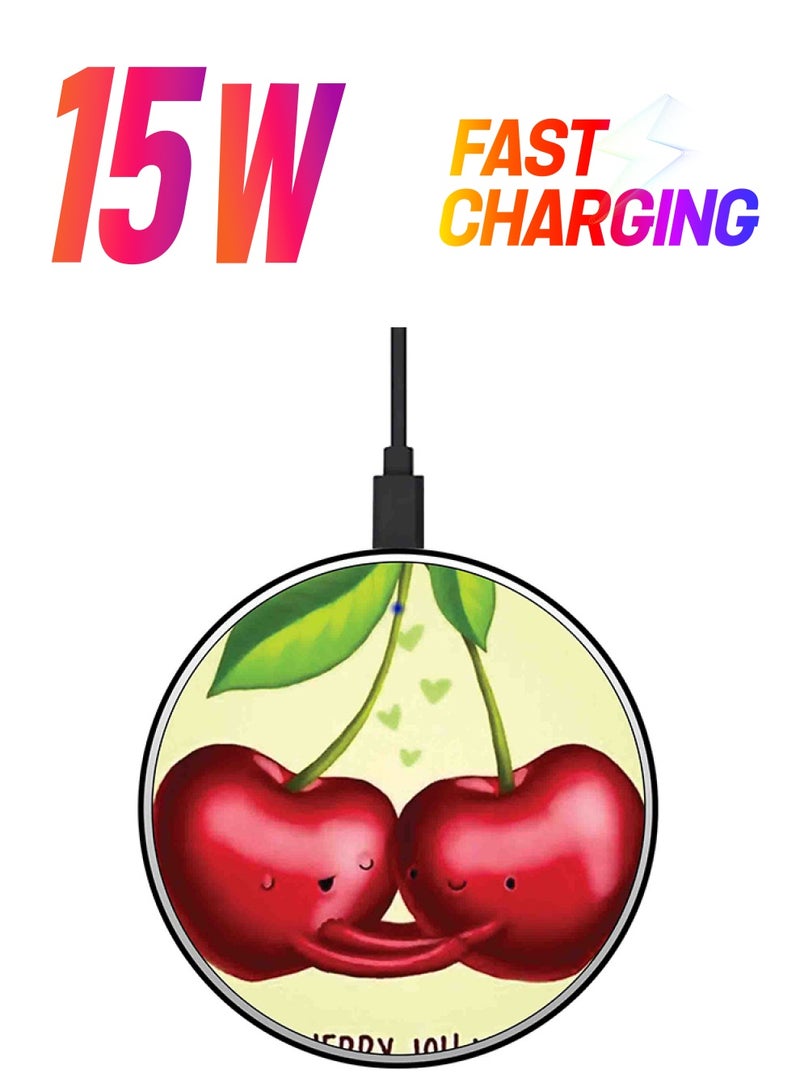 Theodor Cherry Printed Fast Wireless Charger With USB Cable Multicolour - Image 1
