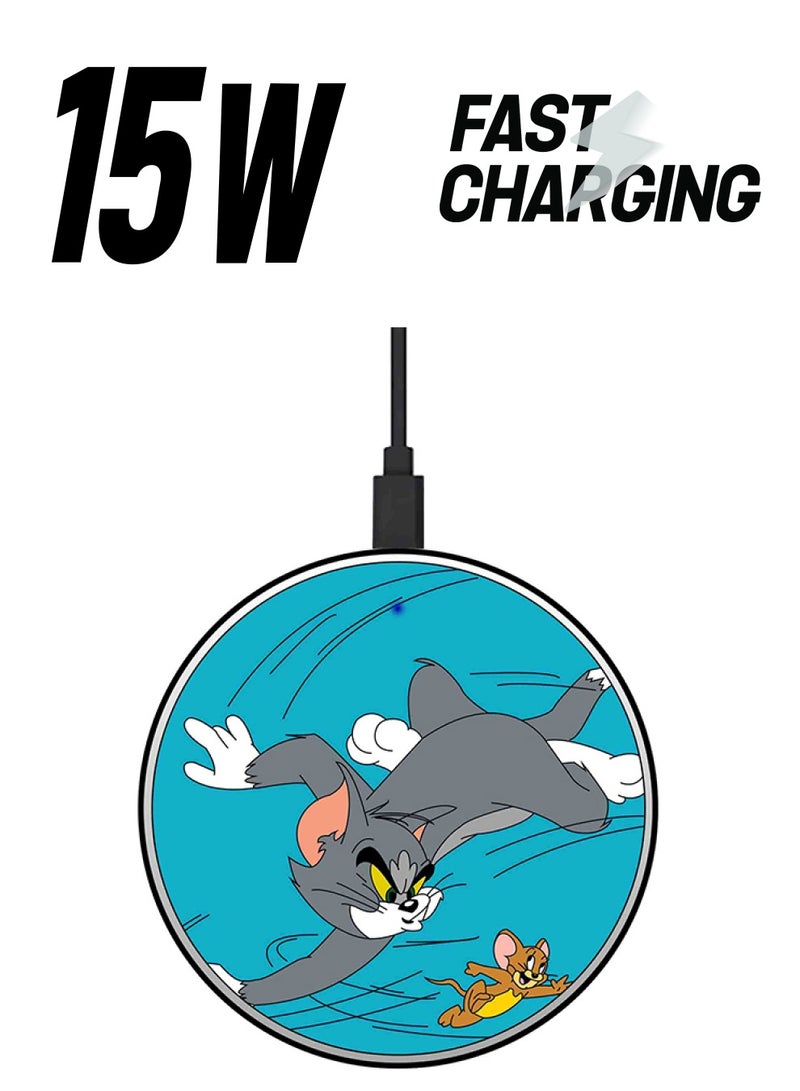 Theodor Tom And Jerry Printed Fast Wireless Charger With USB Cable Multicolour  - Image 1