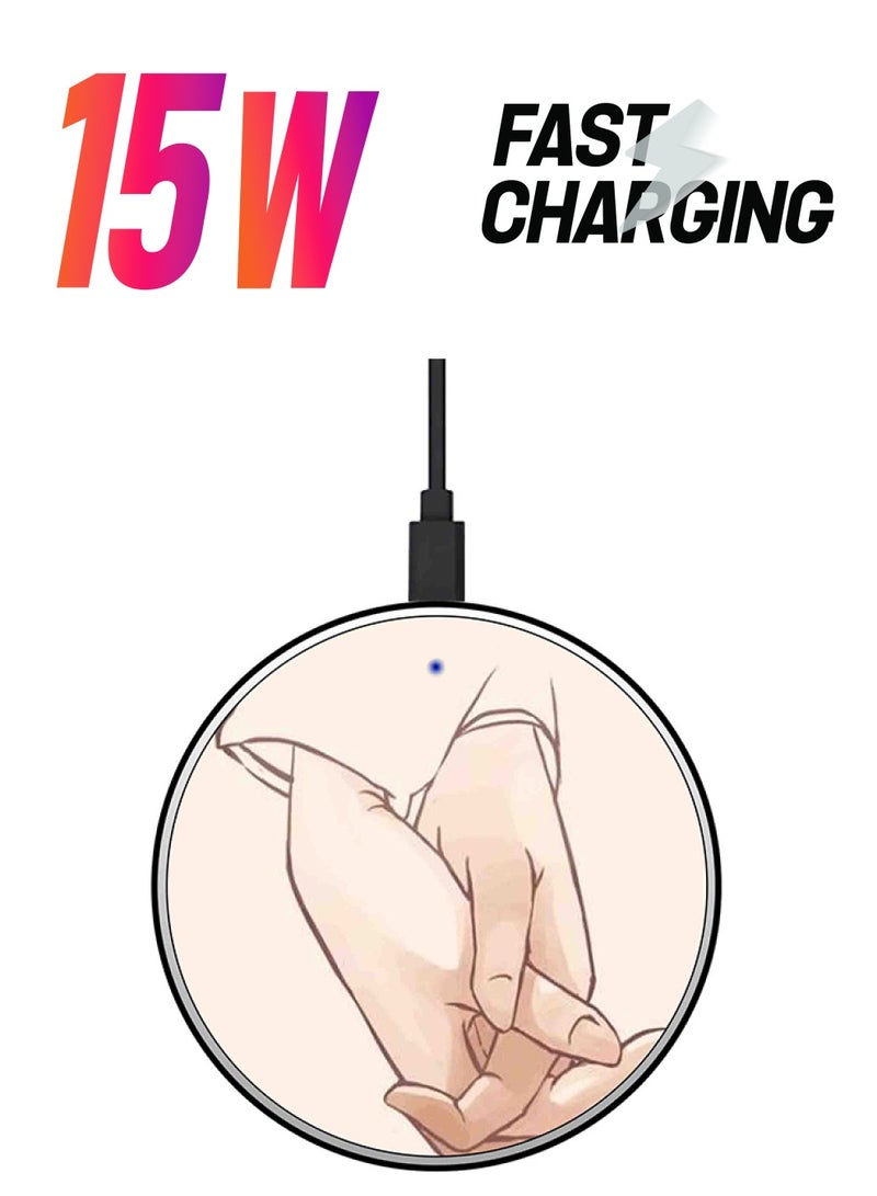 Theodor Touch Hand Printed Fast Wireless Charger With USB Cable Beige - Image 1