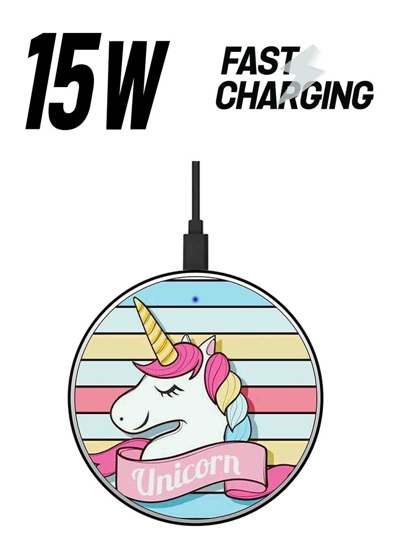 ثيودور شاحن لاسلكي سريع بطبعة يونيكورن مع كابل USB متعدد الألوان - Image 1