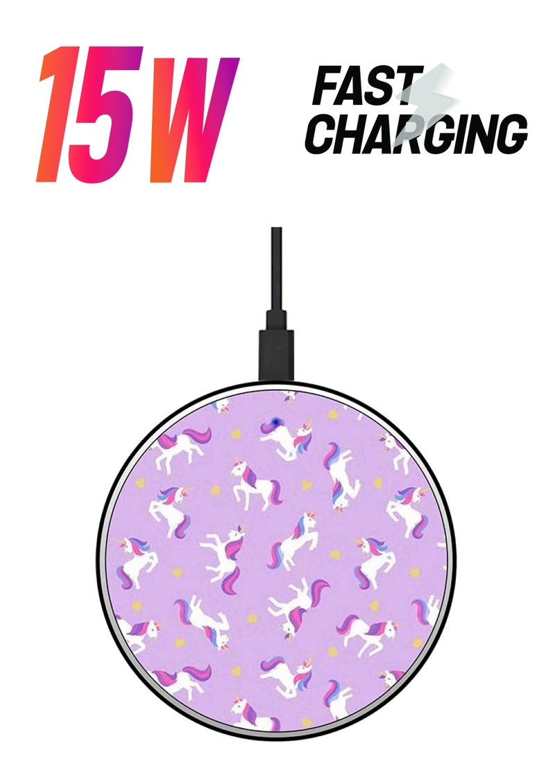 ثيودور شاحن لاسلكي سريع بطبعة يونيكورن مع كابل USB أرجواني/أبيض/أصفر - Image 1