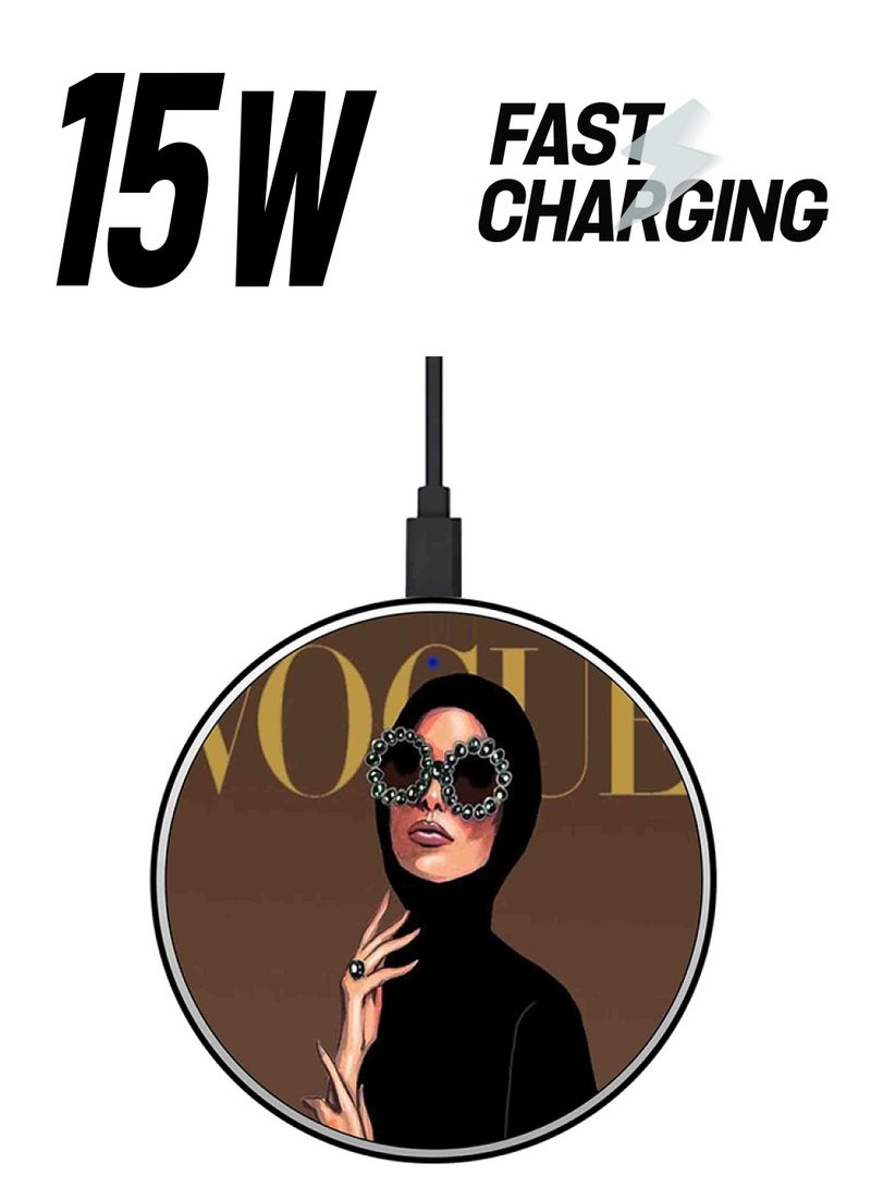 ثيودور شاحن لاسلكي سريع رفيع للغاية بطبعة عربية عصرية مع كابل USB متعدد الألوان - Image 1