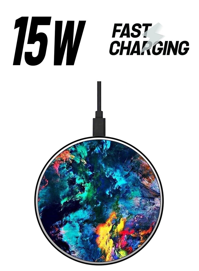 ثيودور شاحن لاسلكي سريع بتصميم رفيع للغاية مزين بطبعة ألوان مائية مع كابل USB متعدد الألوان - Image 1