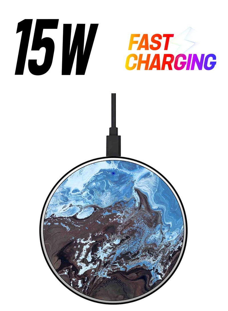 ثيودور شاحن لاسلكي سريع بتصميم رفيع للغاية مزين بطبعة رمال مائية مع كابل USB متعدد الألوان - Image 1